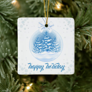 Ornamento De Cerâmica Blue and White Christmas Tree Snow Globe 