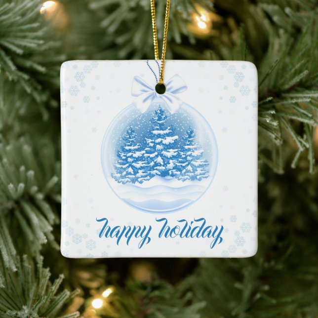 Ornamento De Cerâmica Blue and White Christmas Tree Snow Globe  (Árvore)