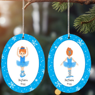 Ornamento De Cerâmica Blue Ballerina Flocos de neve personalizados Natal