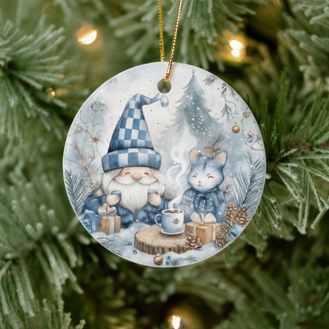Ornamento De Cerâmica Blue Christmas Gnome  (Árvore)