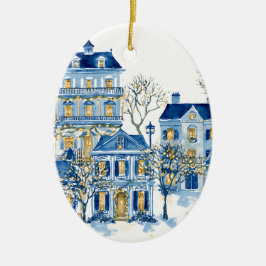 Ornamento De Cerâmica Blue Christmas Oval Ornament – Holiday Tree Decor