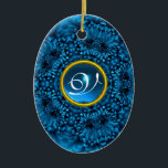 ORNAMENTO DE CERÂMICA BLUE DAHLIA SAPPHIRE MONOGRAMA<br><div class="desc">Uma joia elegante,  colorida e única,  com um inativo brilhante de pedra safira. Modelagem e renderização de enfermeiras muito precisas no 3D Studio Max por parte de Búlgaro Lumini .Part da série Hyper Talismans.</div>