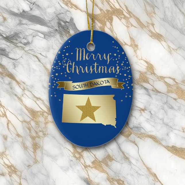Ornamento De Cerâmica Blue Dourado Dakota Star (Criador carregado)