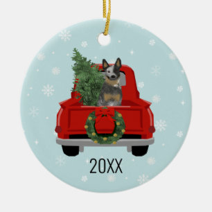 Ornamento De Cerâmica Blue Heeler Cattle Dog Red Truck Natal