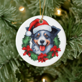 Ornamento De Cerâmica Blue Heeler Christmas Wreath