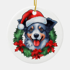 Ornamento De Cerâmica Blue Heeler Christmas Wreath