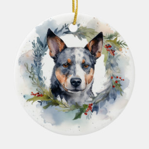 Ornamento De Cerâmica Blue Heeler Fúria Natal Festiva