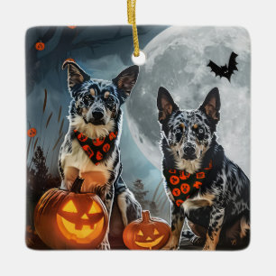 Ornamento De Cerâmica Blue Heeler Halloween Spooky