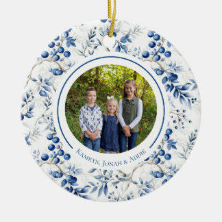 Ornamento De Cerâmica Blue Holly Toile Circle Ornament