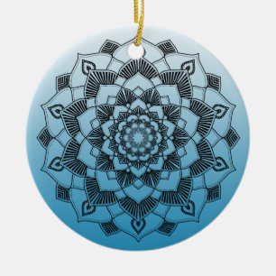 Ornamento De Cerâmica Blue Mandala Abstrato Belo Natal