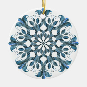 Ornamento De Cerâmica Blue Mandala Snowflake