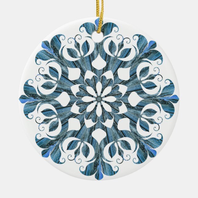 Ornamento De Cerâmica Blue Mandala Snowflake  (Frente)