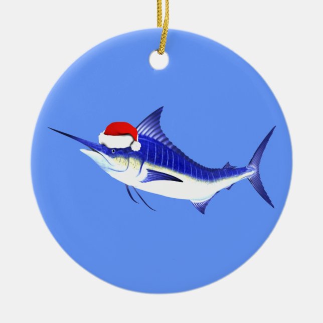 Ornamento De Cerâmica Blue Marlin Santa Claus (Frente)