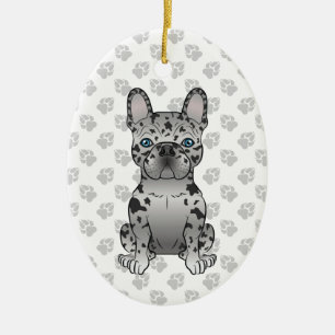 Ornamento De Cerâmica Blue Merle French Bulldog Frenchie Cute Dog & Text