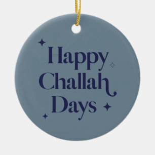 Ornamento De Cerâmica Blue Modern Happy Challah Days Hanukkah