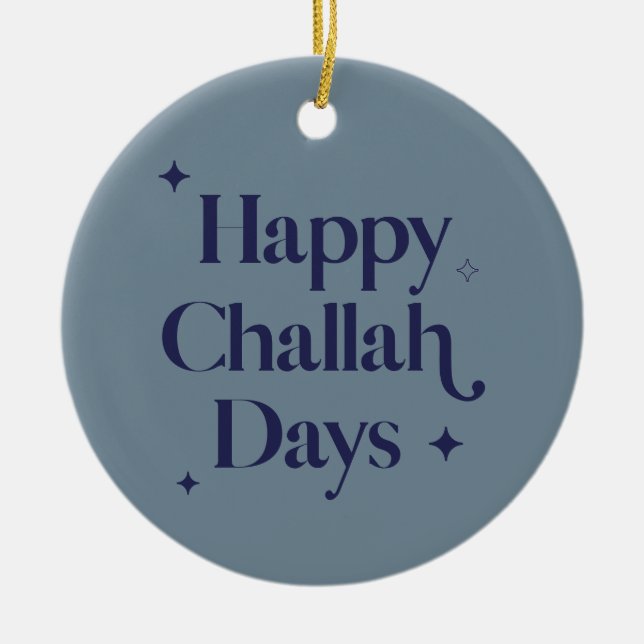 Ornamento De Cerâmica Blue Modern Happy Challah Days Hanukkah (Frente)