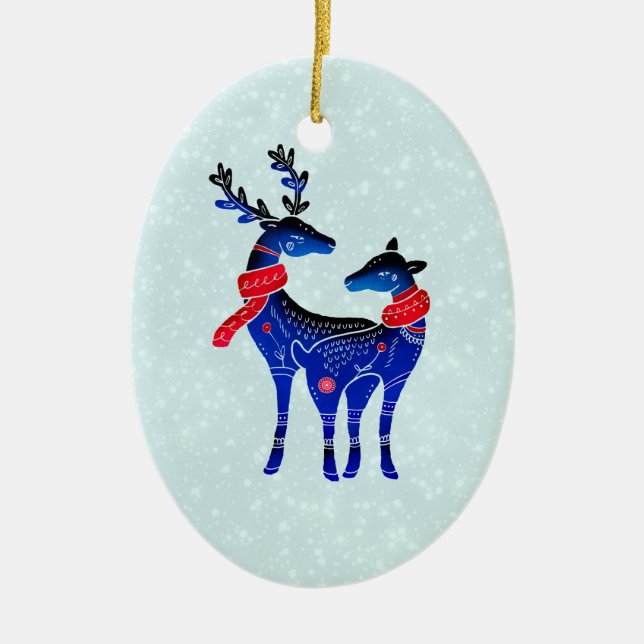 Ornamento De Cerâmica Blue Nordic Christmas Reindepaer (Frente)