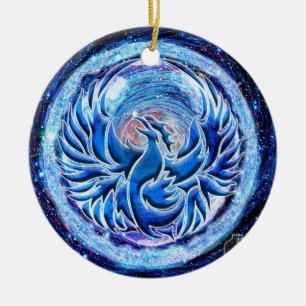 Ornamento De Cerâmica Blue Phoenix