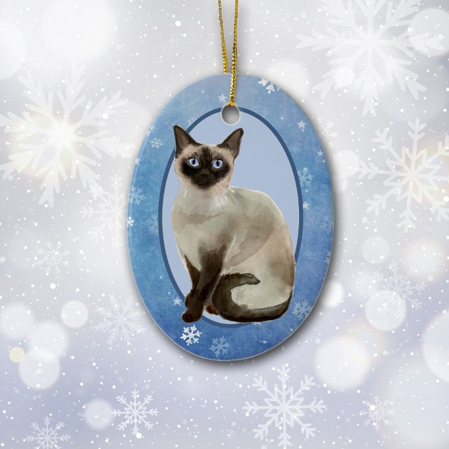 Ornamento De Cerâmica Blue Snowflake Natal Siamese Cat Natal (Criador carregado)