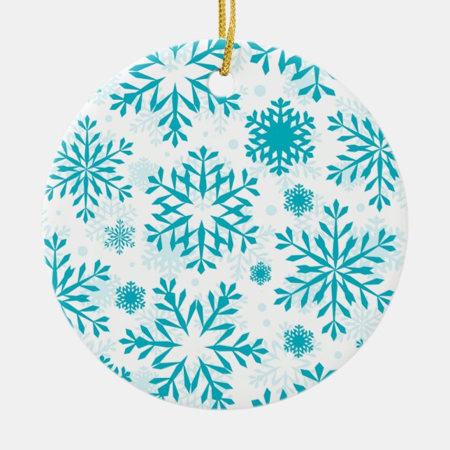 Ornamento De Cerâmica Blue Snowflake Pattern Ceramic Christmas Ornament  (Frente)