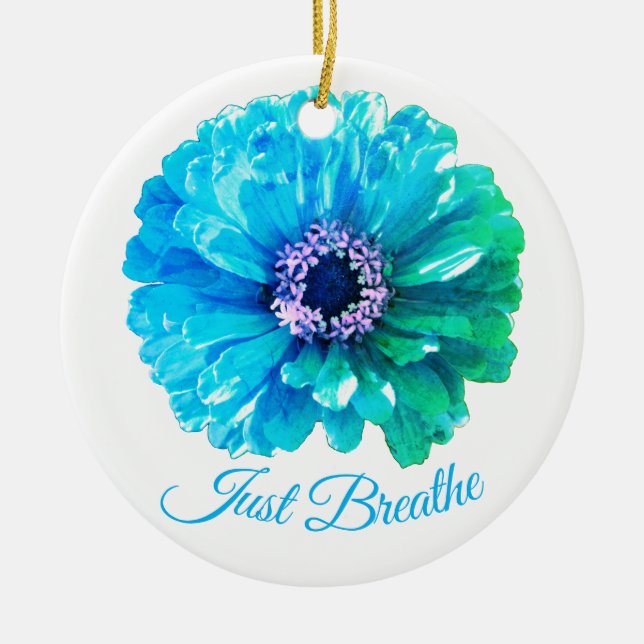 Ornamento De Cerâmica Blue Teal Daisy | floral azul retrógrado (Frente)