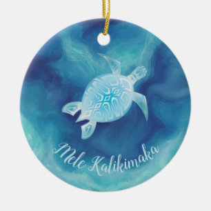 Ornamento De Cerâmica Blue Turtle Mele Kalikimaka Havaiano 