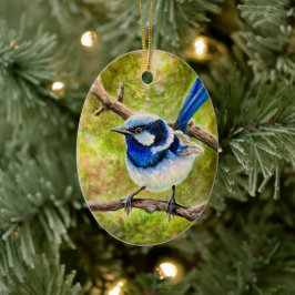 Ornamento De Cerâmica Blue Wren -