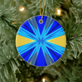 Ornamento De Cerâmica Blue Yellow Winter Christmas Xmas Star Starburst