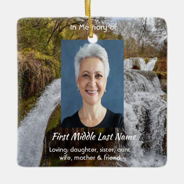 Ornamento De Cerâmica Bluebells Waterfall Landscape  Memorial Keepsake  (Frente)