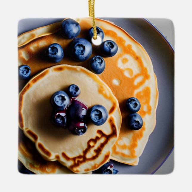 Ornamento De Cerâmica Blueberry Pancakes com Syrup Pun Natal (Frente)