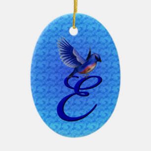 Ornamento De Cerâmica Bluebird Elegante Monograma Inicial E 