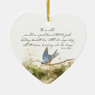 Ornamento De Cerâmica Bluebird no poema Inspiracional de ramificação Wat