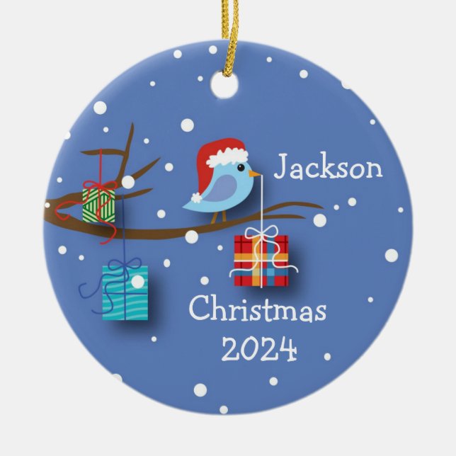 Ornamento De Cerâmica Bluebird personalizado com presentes (Frente)