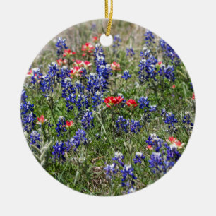 Ornamento De Cerâmica Bluebonnets de Texas & Wildflowers do pincel