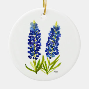 Ornamento De Cerâmica Bluebonnets Texas State Flowers Lupine Watercolor