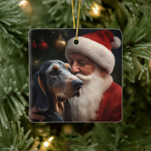 Ornamento De Cerâmica Bluetick Coonhound Com Papai Noel Natal