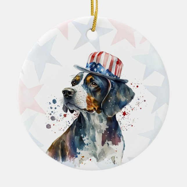 Ornamento De Cerâmica Bluetick coonhound Dog, 4th of july Personalized (Frente)