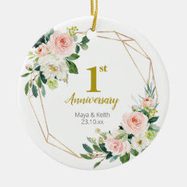 Ornamento De Cerâmica Blush Floral Nosso Primeiro Aniversário