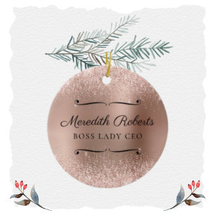 Ornamento De Cerâmica Blush Glitter Rosa Dourado Boss Lady CEO Personali