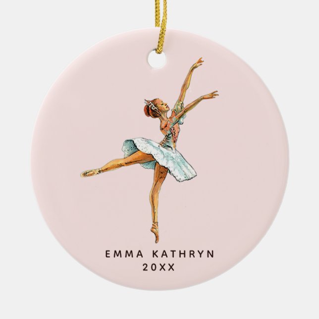 Ornamento De Cerâmica Blush Pink Ballerina Nutcracker Personalizado Girl (Frente)