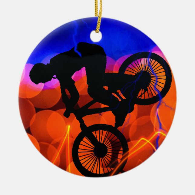 Ornamento De Cerâmica BMX em cristais e no relâmpago claros (Frente)