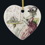 Ornamento De Cerâmica Boa tarde, Chá!<br><div class="desc">Uma placa de moda do século XVIII e uma armação de rococó em uma cinza de pomba listrada. ©Wicktly Lovely/ Julie McIver</div>