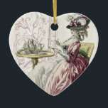 Ornamento De Cerâmica Boa tarde, Chá!<br><div class="desc">Uma placa de moda do século XVIII e uma armação de rococó em uma cinza de pomba listrada. ©Wicktly Lovely/ Julie McIver</div>
