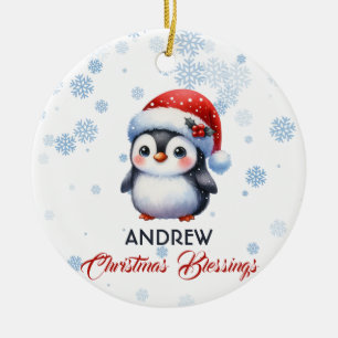 Ornamento De Cerâmica Boas Bênçãos de Natal Pinguim Encantado