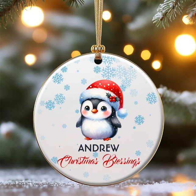 Ornamento De Cerâmica Boas Bênçãos de Natal Pinguim Encantado (Criador carregado)