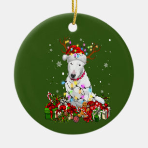 Ornamento De Cerâmica Boas-feiras de Natal de Bull Terrier Reindeer