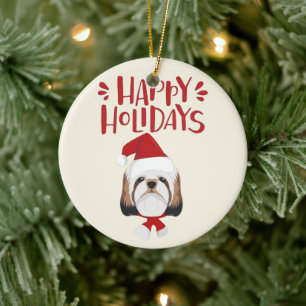 Ornamento De Cerâmica Boas festas - Natal bonito de Shih Tzu