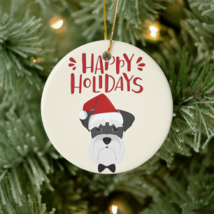 Ornamento De Cerâmica Boas festas - Natal bonito do Schnauzer