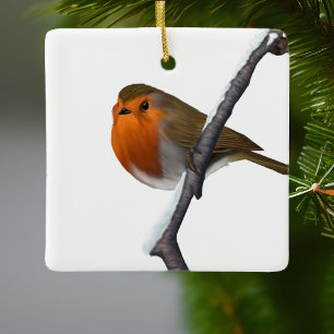 Ornamento De Cerâmica Bob o Pássaro Robin Vermelho Vida Selvagem Branco