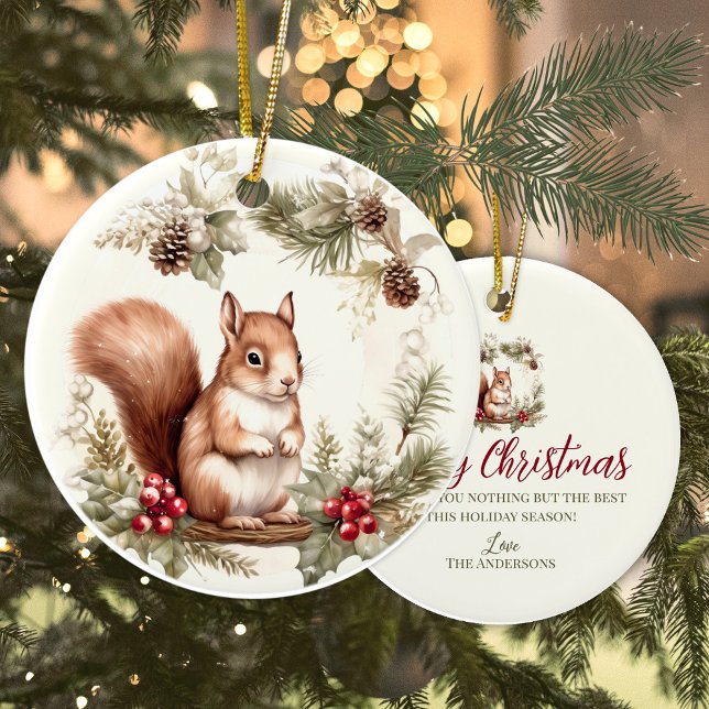 Ornamento De Cerâmica Boca-maruca-branca-marijuana (Cute chipmunk forest woodland  personalized Christmas ornament)